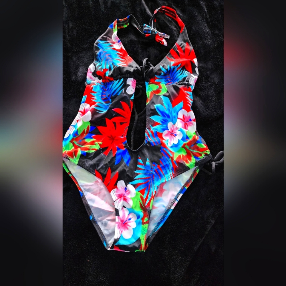 Tropical One Piece Open Back Swim Suit